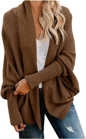 JOAU Cardigan for Women Dressy Casual Open Front Long Batwing Sleeve Knitted Sweater Chunky Outwear Fall Winter Coat Top