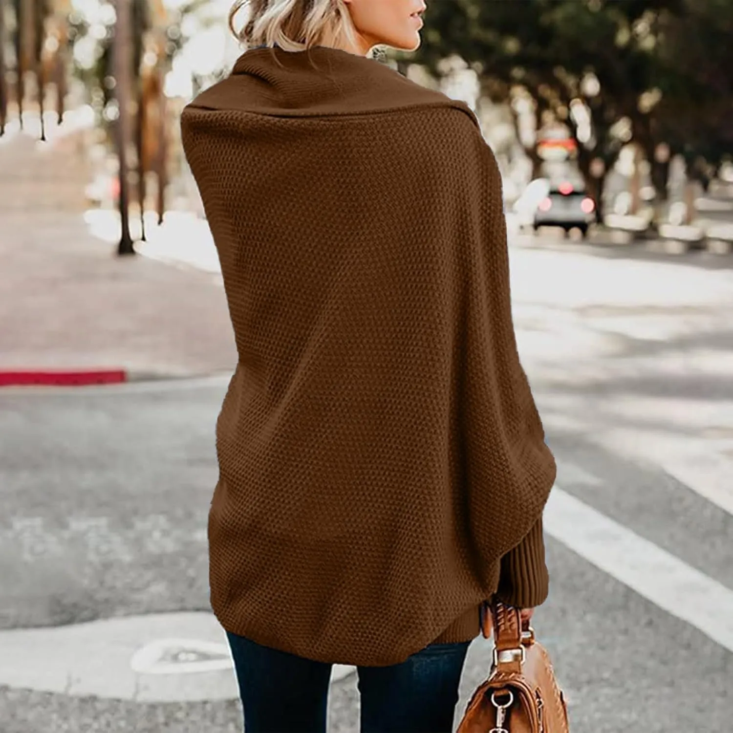 JOAU Cardigan for Women Dressy Casual Open Front Long Batwing Sleeve Knitted Sweater Chunky Outwear Fall Winter Coat Top