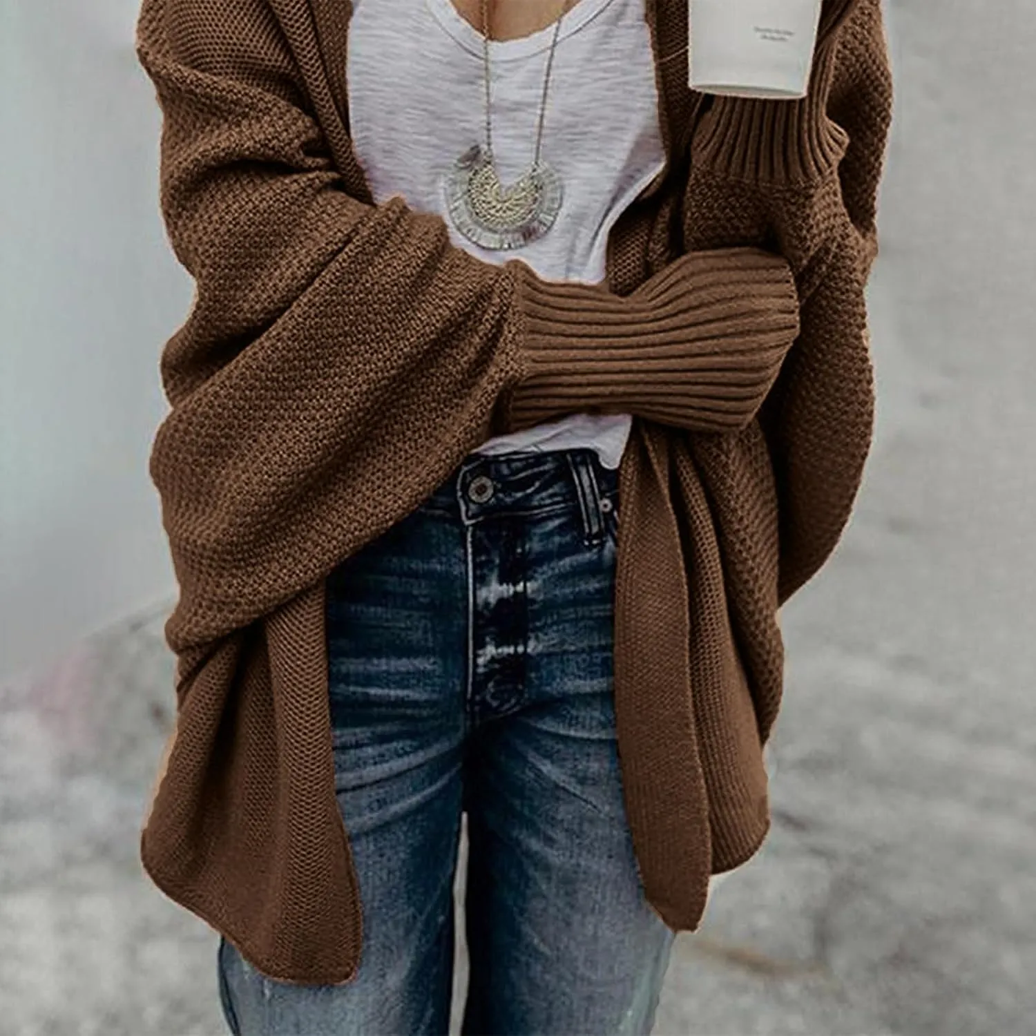 JOAU Cardigan for Women Dressy Casual Open Front Long Batwing Sleeve Knitted Sweater Chunky Outwear Fall Winter Coat Top