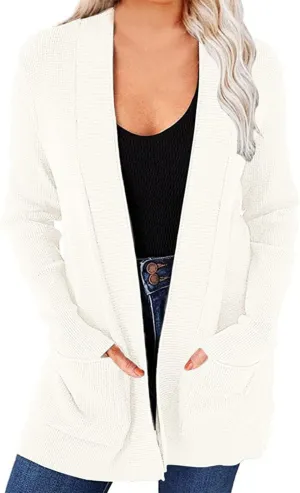 JOAU Fall Winter Cardigan for Women Open Front Long Sleeve Loose Slouchy Chunky Knit Sweater Casual Soft Coat with Pockets