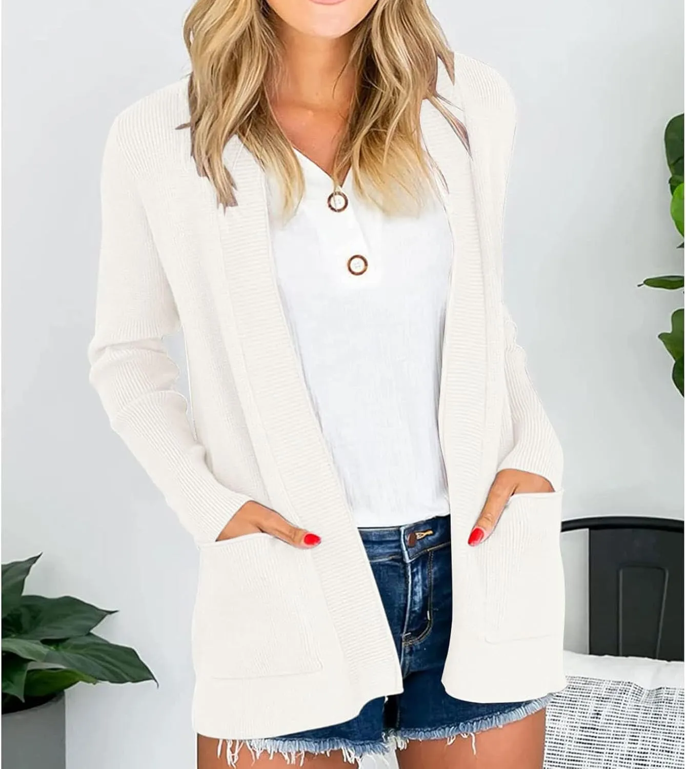JOAU Fall Winter Cardigan for Women Open Front Long Sleeve Loose Slouchy Chunky Knit Sweater Casual Soft Coat with Pockets
