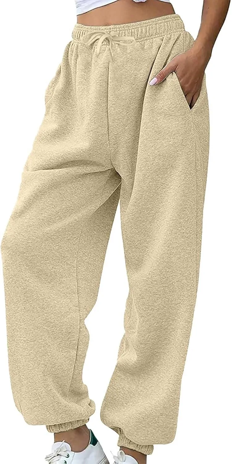 Joggers for Women with Pockets Plus Size Lounge Drawstring Wide Leg Straight Sweatpants Cute High W