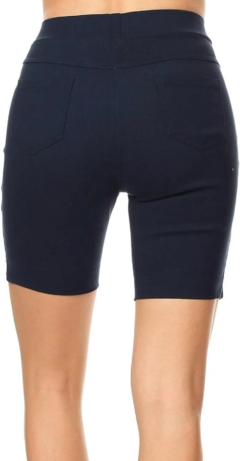 Jvini Bermuda Shorts for Women High Waist Pull On Stretch Jean Jeggings Knee Short with Slit Hem