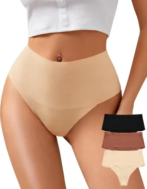 K-CHEONY Womens High Waisted Thongs No Show Panties Lightweight Soft Stretch High Cut Underwear 3 Pack