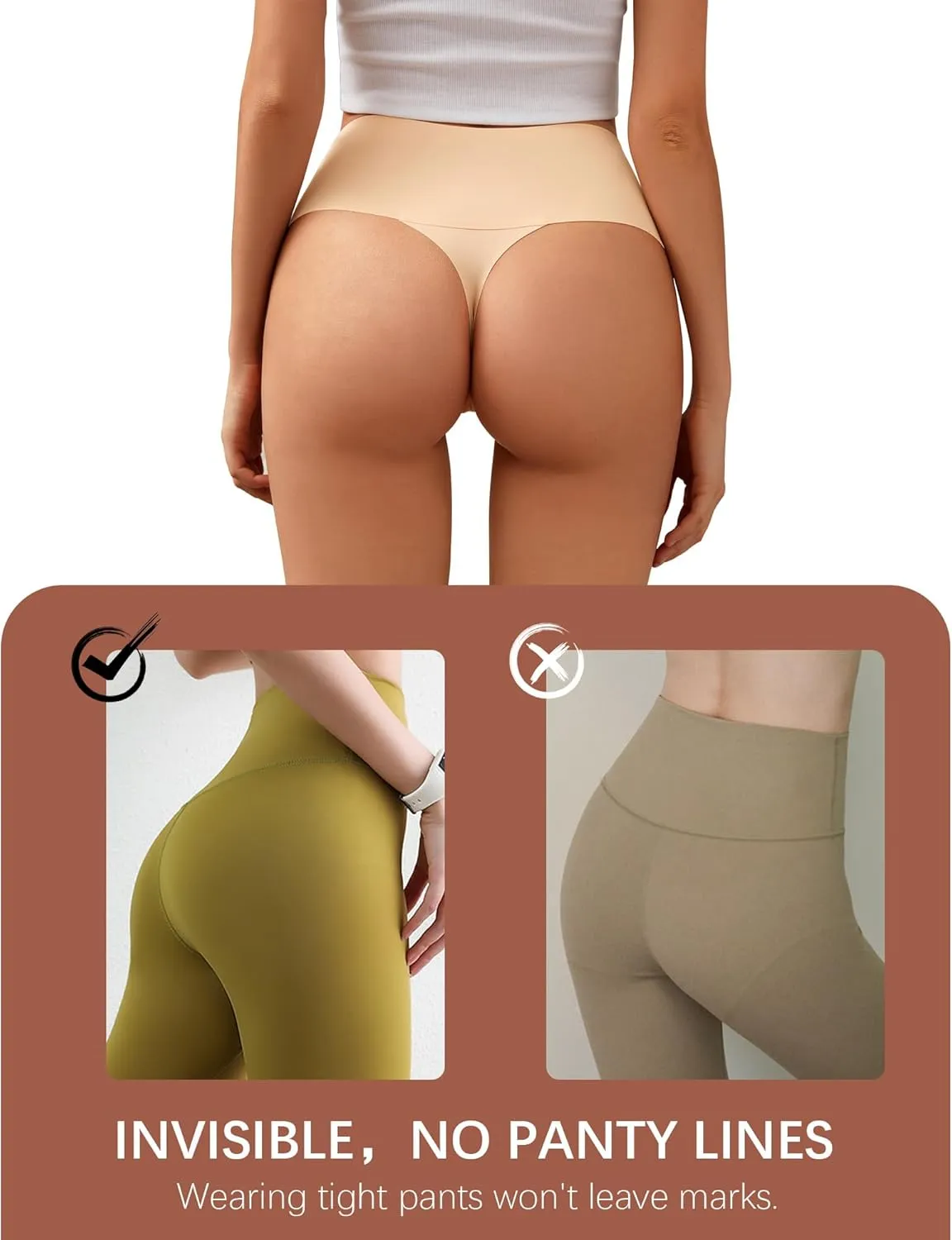 K-CHEONY Womens High Waisted Thongs No Show Panties Lightweight Soft Stretch High Cut Underwear 3 Pack
