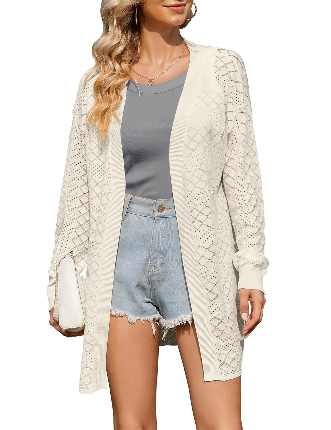 Lightweight Cardigans for Women Open Front Crochet Sweater Kimono Thin Drape Sun Protection Coverups Travel