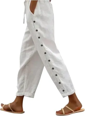 Linen Capri Pants Women Summer Sweatpants 2025 Trendy Striped Spring Summer Pants Casual Elastic Waist Comfy Trousers
