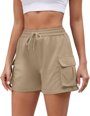 Linen Shorts for Women Elastic High Waisted Outdoor Hiking Pants Breathable Wide Leg Beach Vacation Outfits