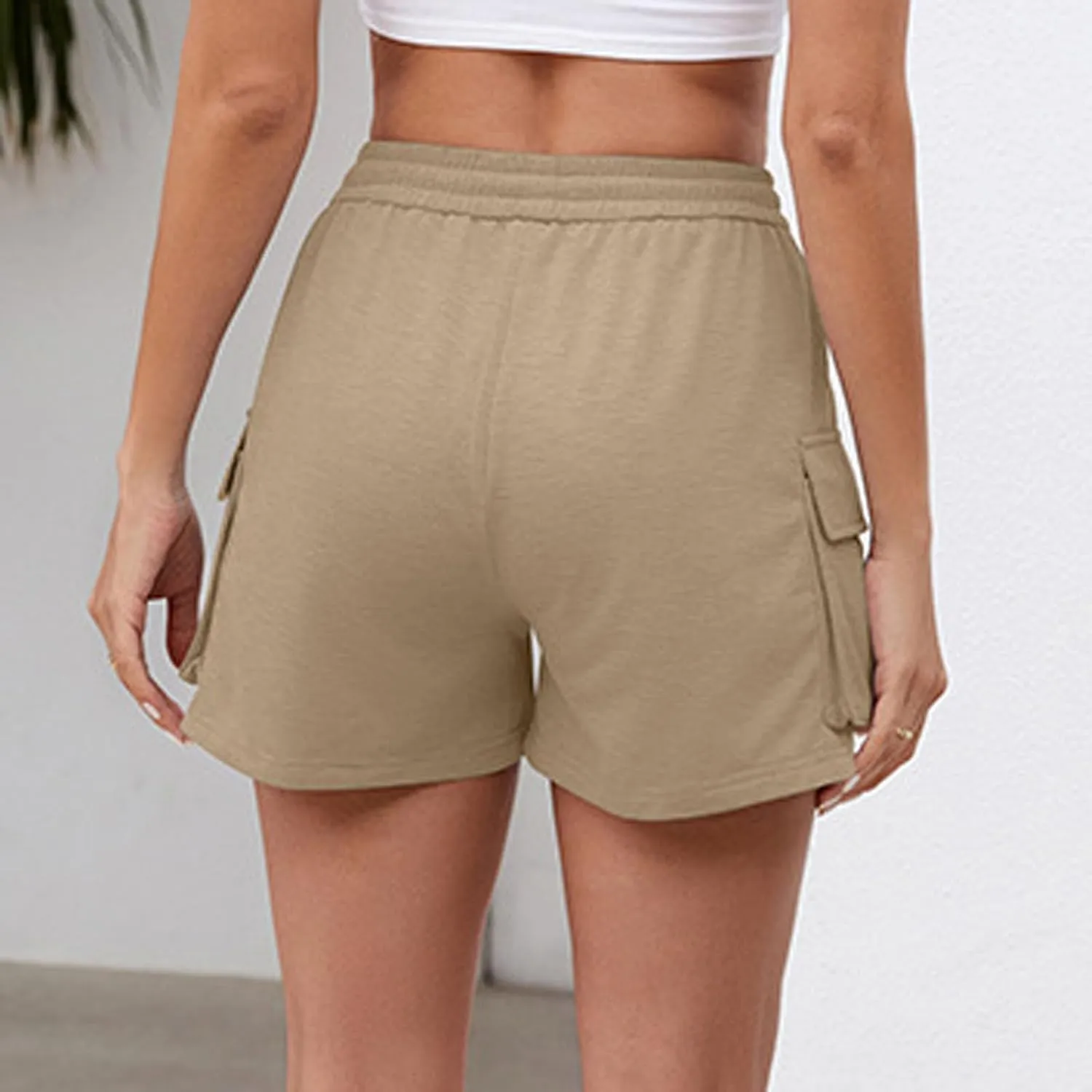 Linen Shorts for Women Elastic High Waisted Outdoor Hiking Pants Breathable Wide Leg Beach Vacation Outfits