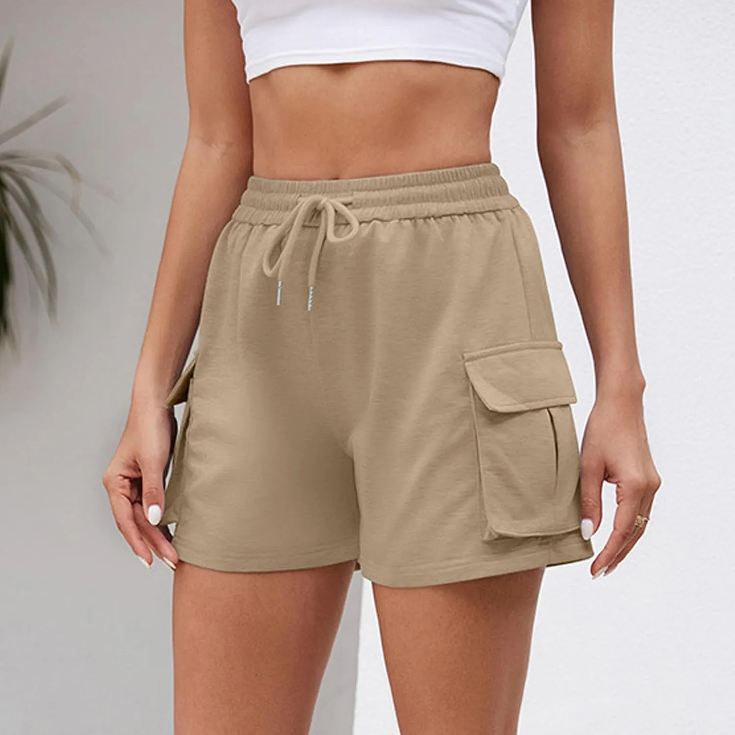 Linen Shorts for Women Elastic High Waisted Outdoor Hiking Pants Breathable Wide Leg Beach Vacation Outfits