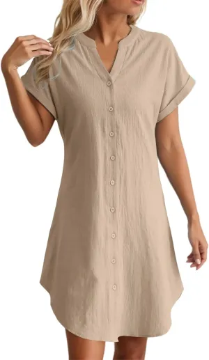 Linen Summer Dresses for Women Fashion Boho Cotton Vacation Dress Evening Party Summer Button Down Tunic Shirts