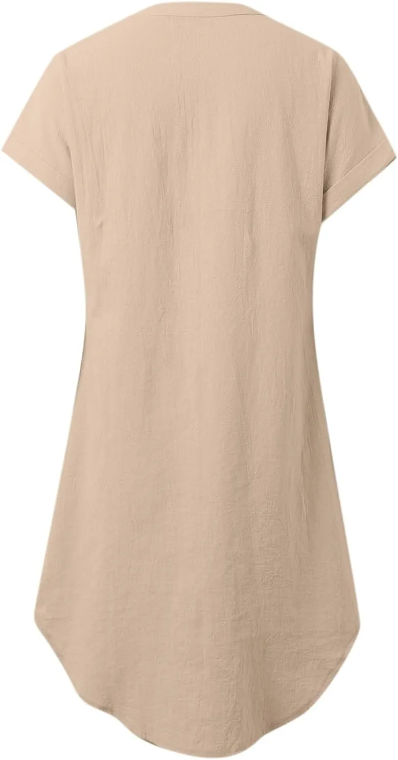 Linen Summer Dresses for Women Fashion Boho Cotton Vacation Dress Evening Party Summer Button Down Tunic Shirts