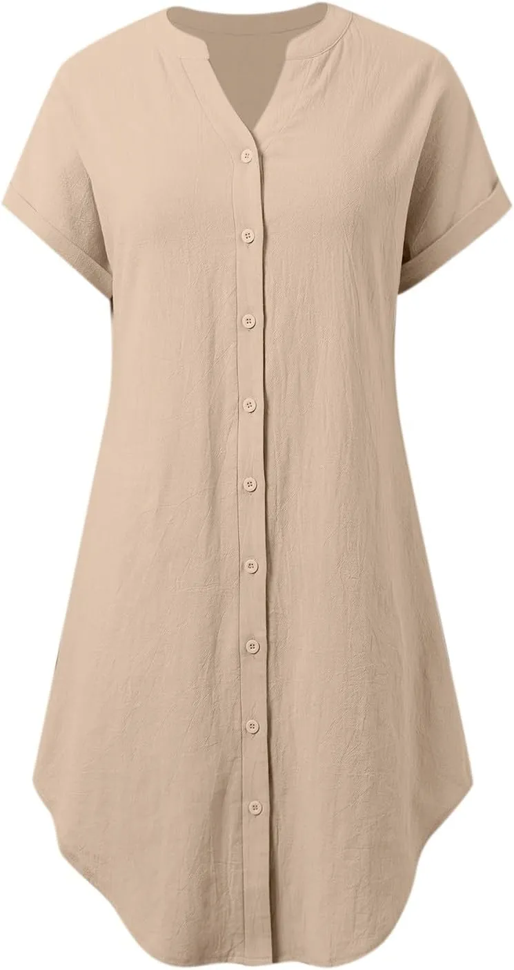 Linen Summer Dresses for Women Fashion Boho Cotton Vacation Dress Evening Party Summer Button Down Tunic Shirts