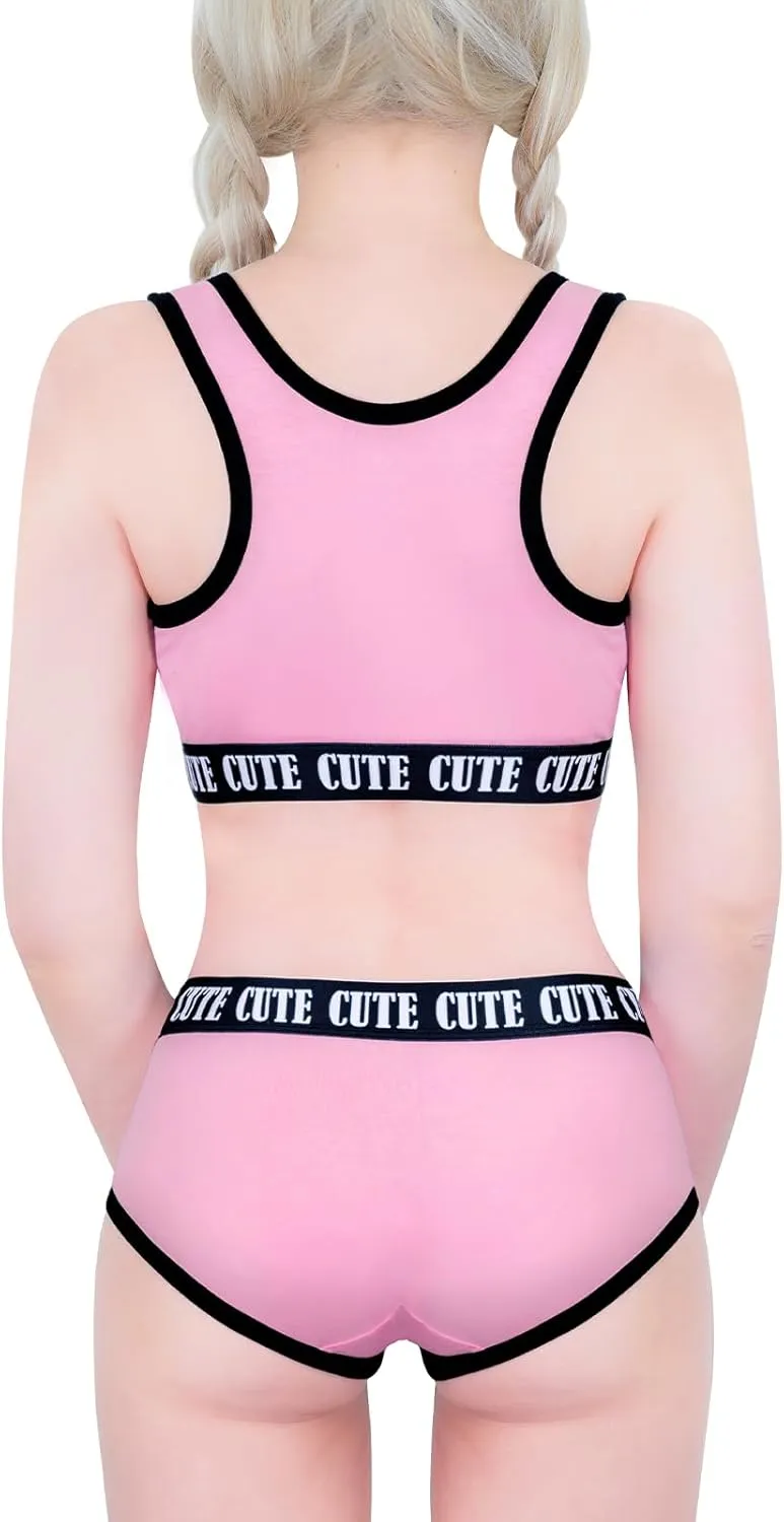 Littleforbig Unisex Cotton Camisole and Panties Sports Loungewear Bralette Set – Sissy University Bralette Set Magenta