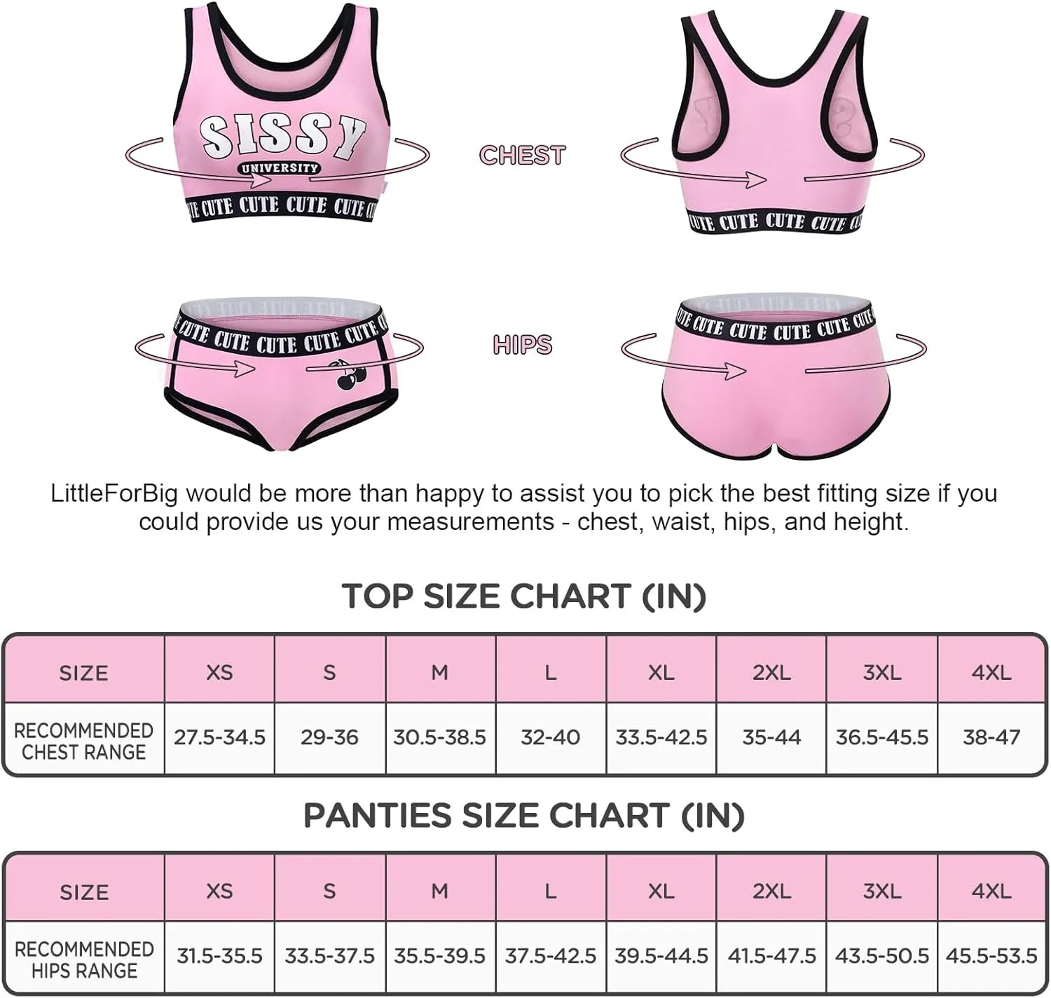 Littleforbig Unisex Cotton Camisole and Panties Sports Loungewear Bralette Set – Sissy University Bralette Set Magenta