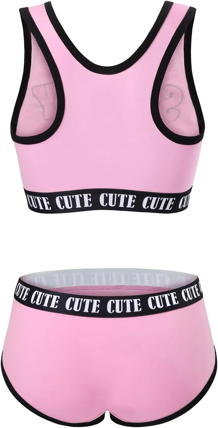 Littleforbig Unisex Cotton Camisole and Panties Sports Loungewear Bralette Set – Sissy University Bralette Set Magenta