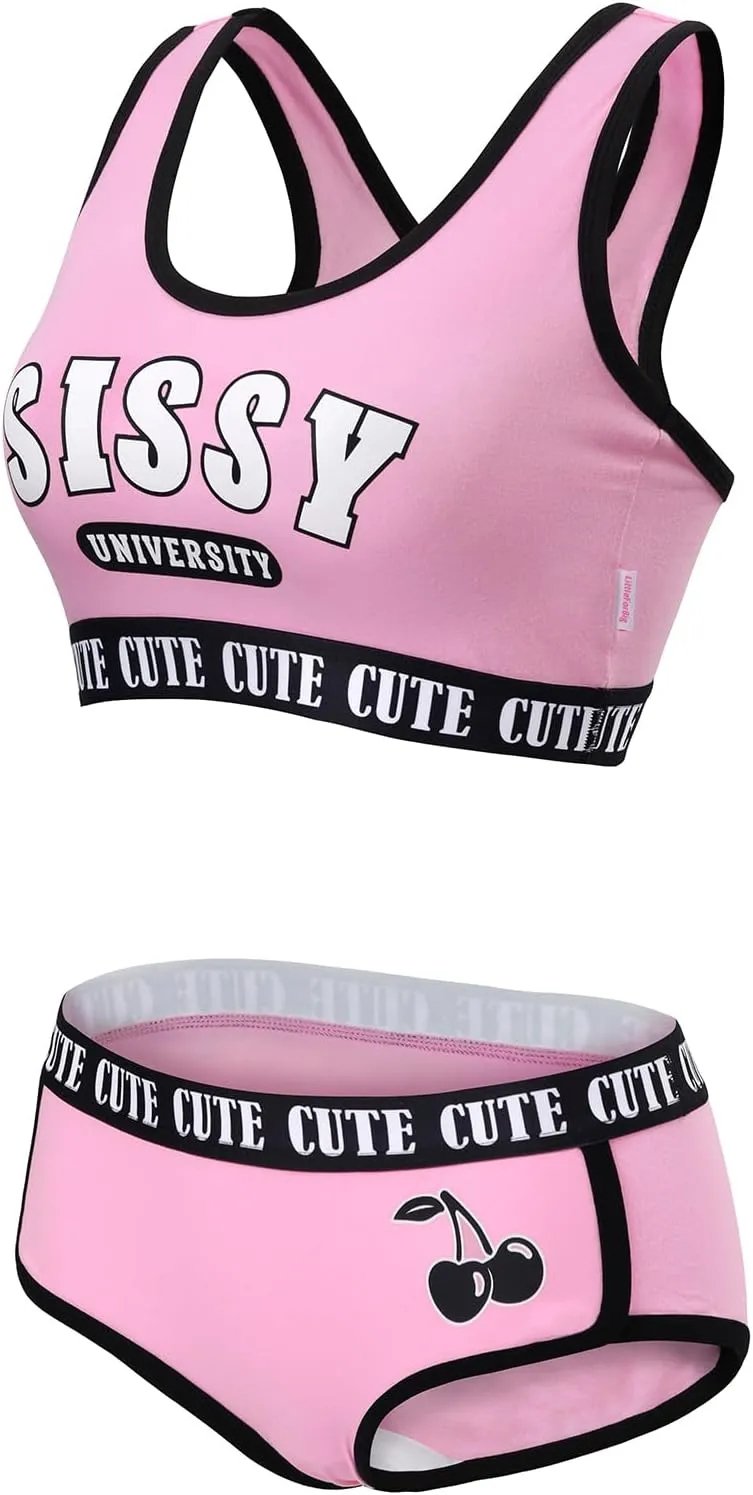 Littleforbig Unisex Cotton Camisole and Panties Sports Loungewear Bralette Set – Sissy University Bralette Set Magenta