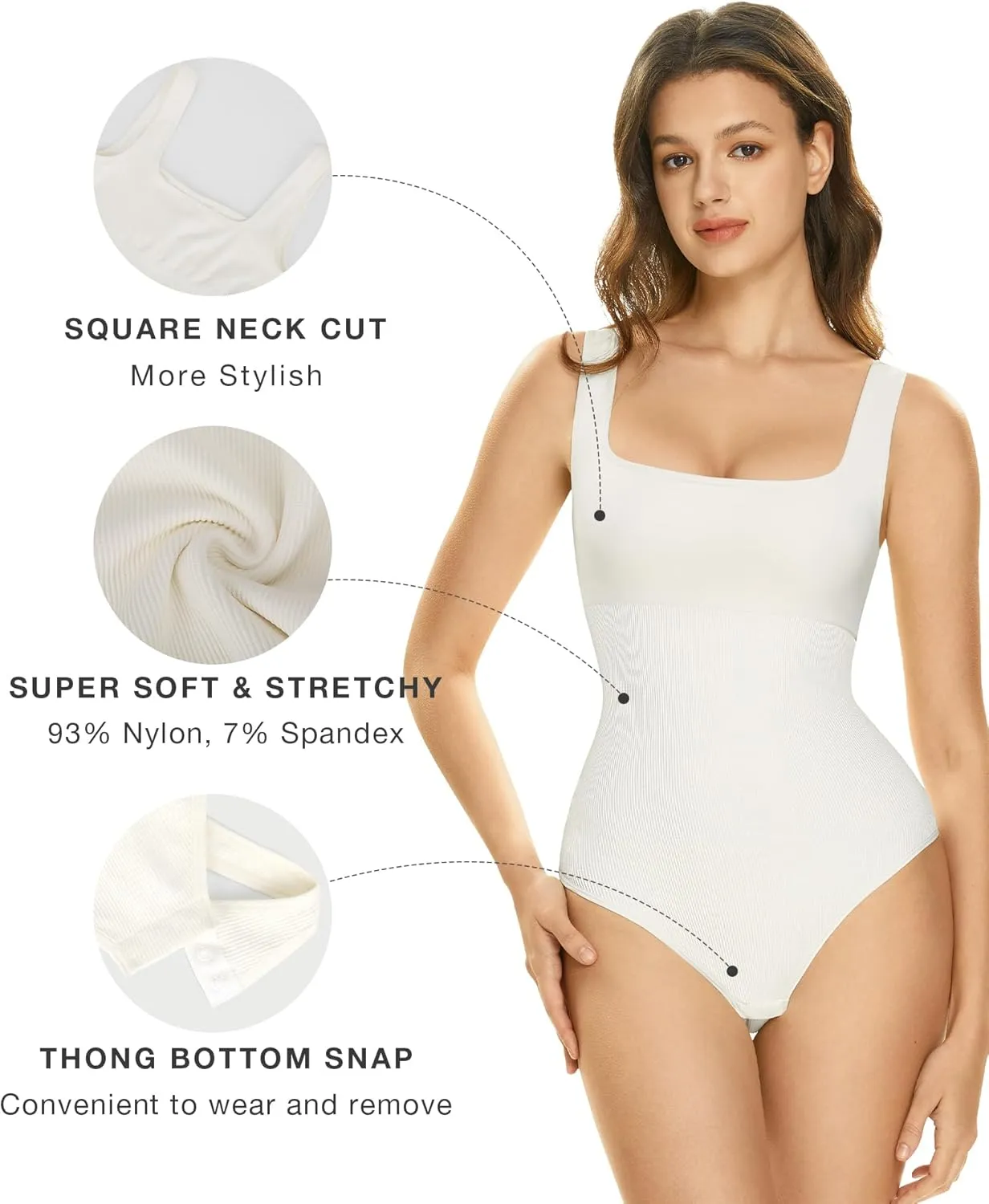 Lover-Beauty 3 Pack Bodysuits for Women Ribbed Thong V Neck Sculpting Shapewear
