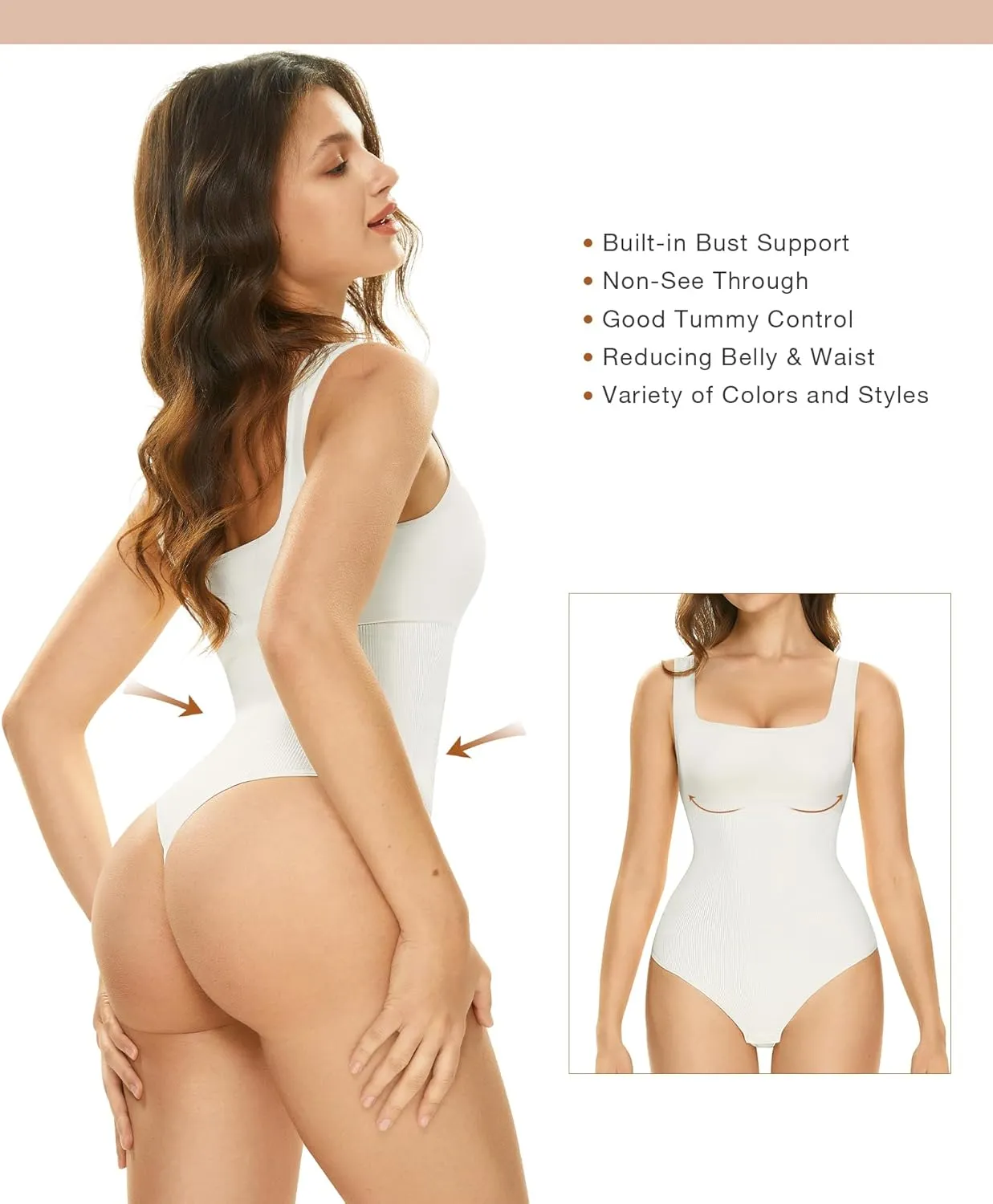 Lover-Beauty 3 Pack Bodysuits for Women Ribbed Thong V Neck Sculpting Shapewear