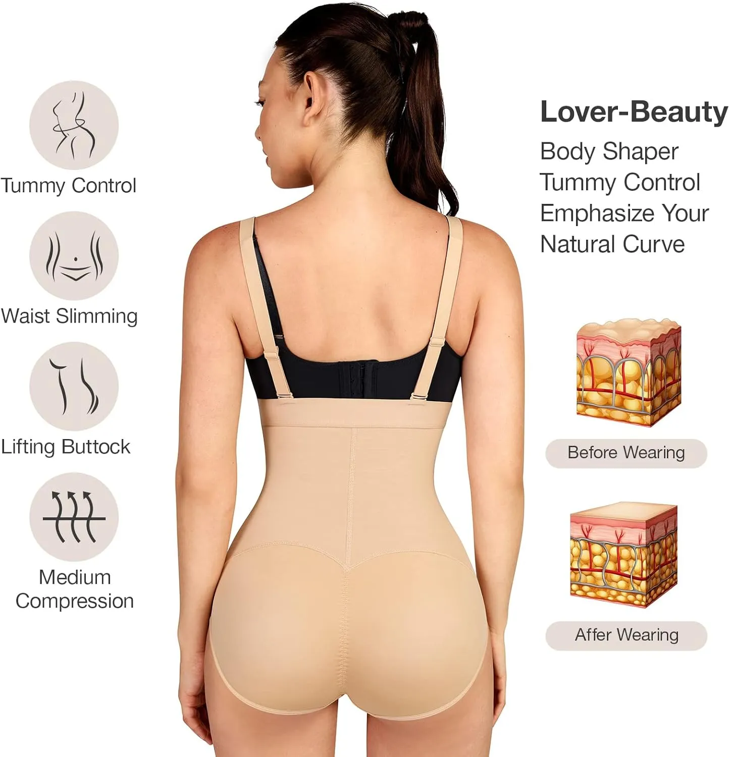 Lover-Beauty Shapewear for Women Tummy Control Fajas Colombianas Womens Backless Body Shaper