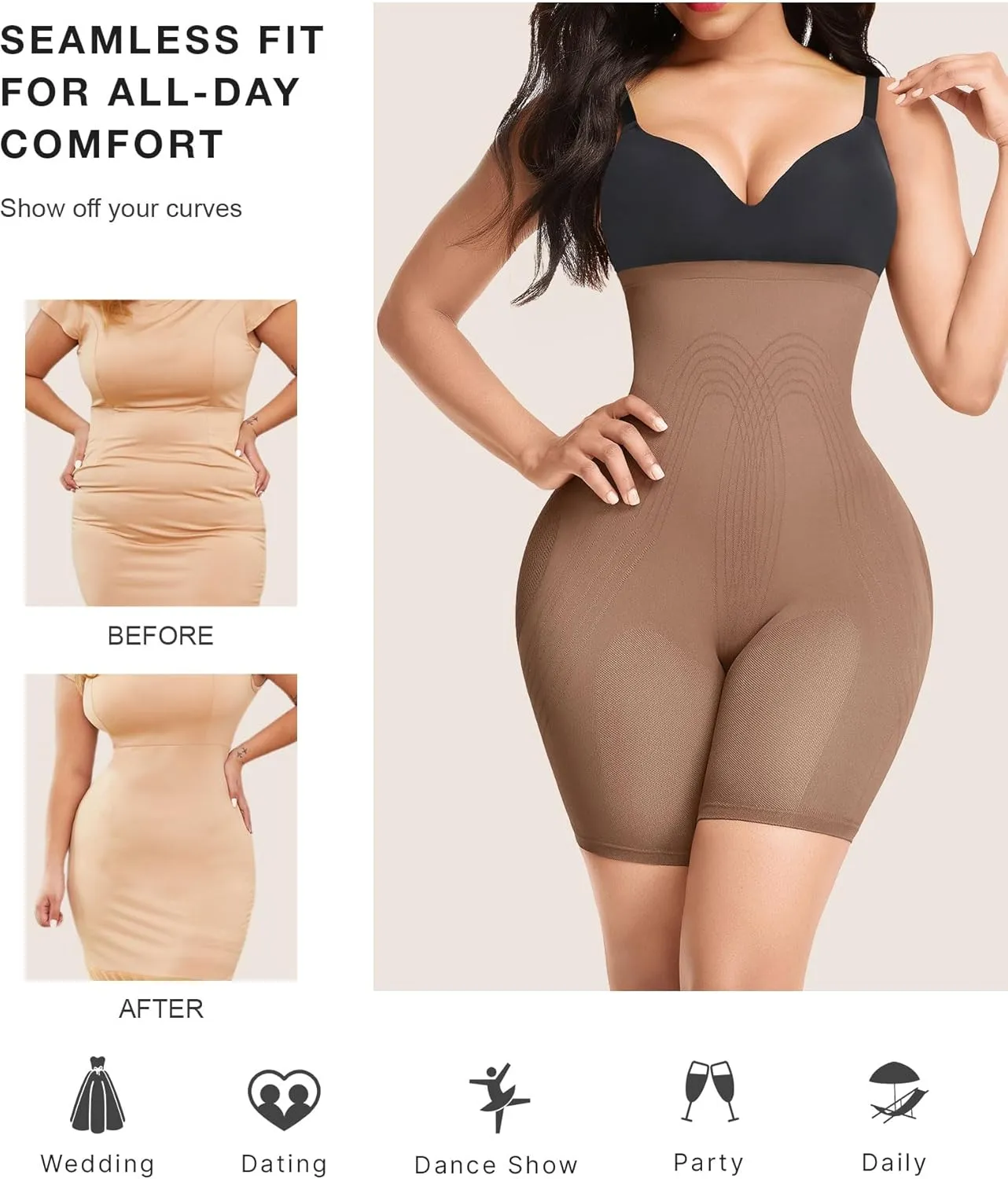 Lover-Beauty Women's Butt Lifting Shapewear Tummy Control Removeable Strapless Faja Body Shaper