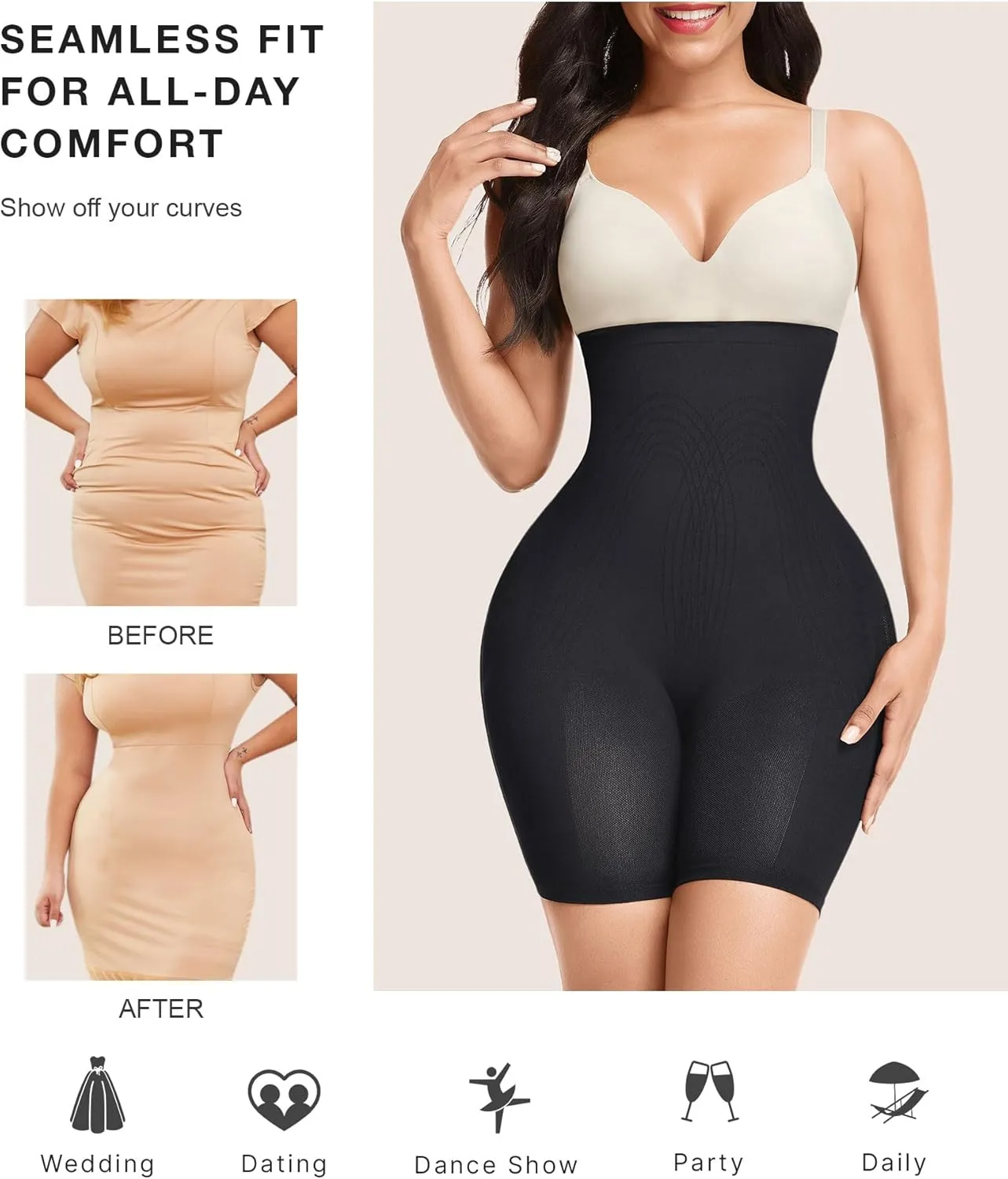 Lover-Beauty Women's Butt Lifting Shapewear Tummy Control Removeable Strapless Faja Body Shaper