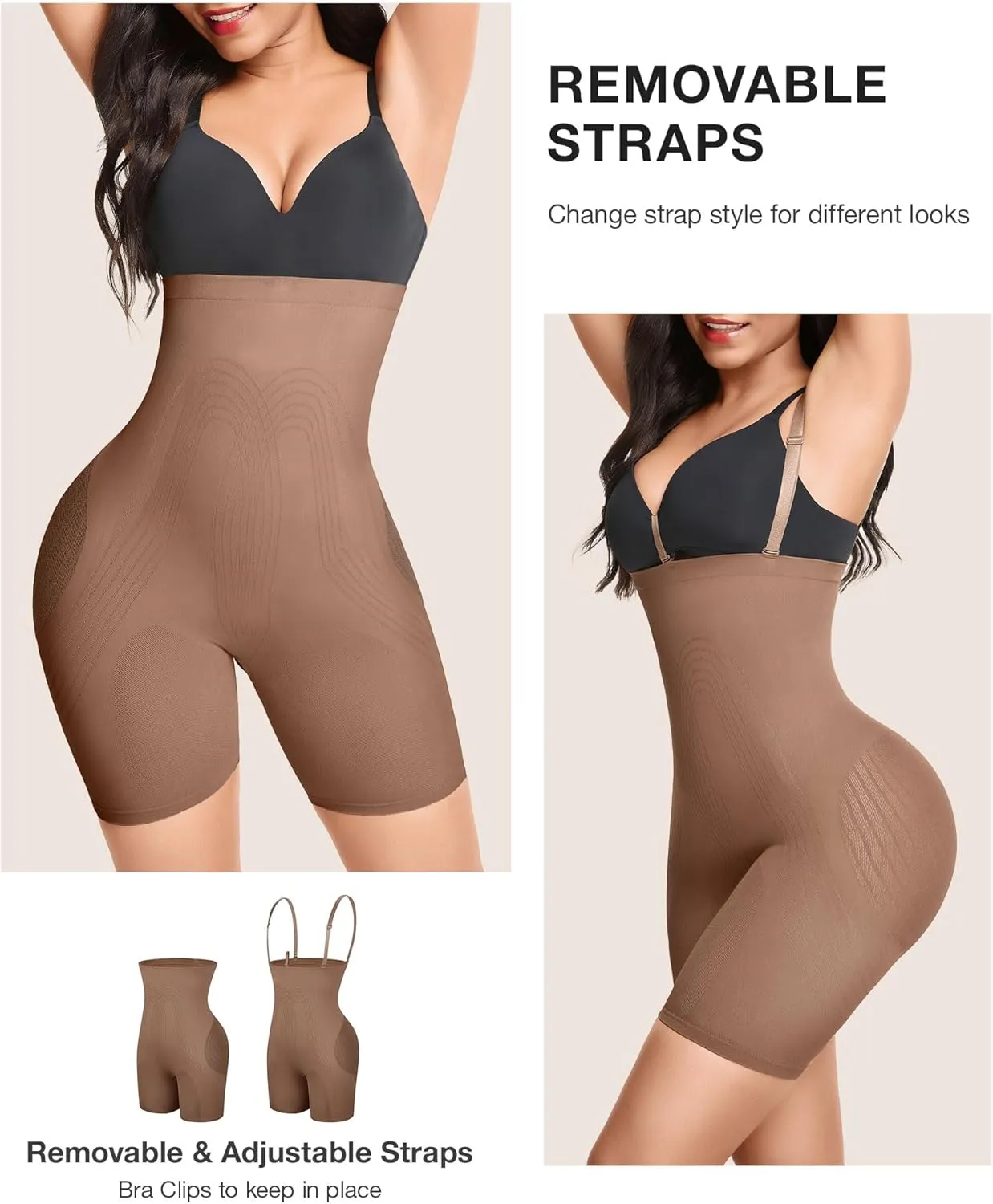 Lover-Beauty Women's Butt Lifting Shapewear Tummy Control Removeable Strapless Faja Body Shaper