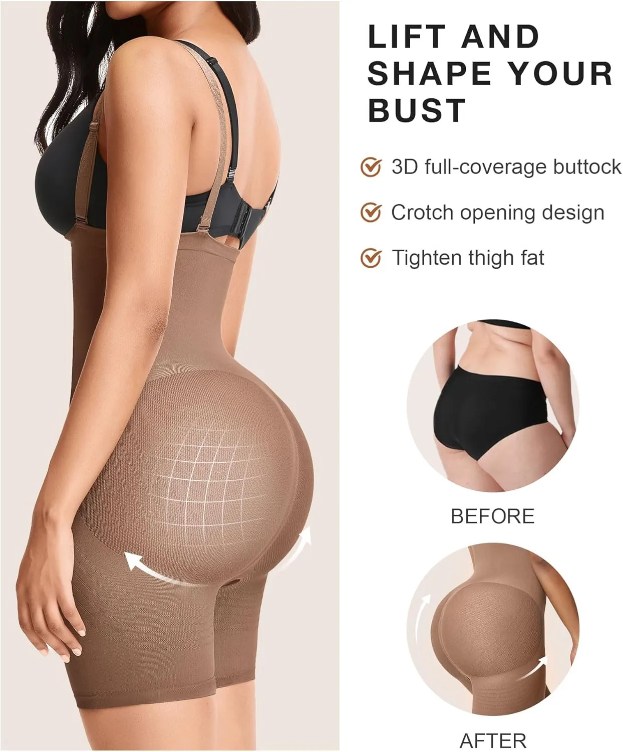 Lover-Beauty Women's Butt Lifting Shapewear Tummy Control Removeable Strapless Faja Body Shaper