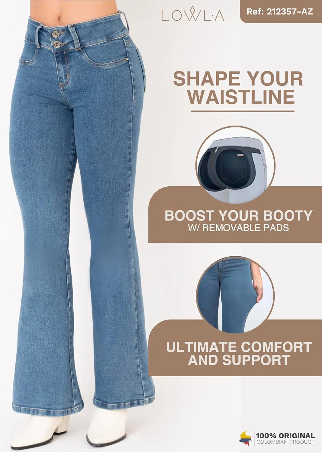 L.O.W.L.A SHAPEWEAR Butt Lifting Jeans | Removable Butt Pads | Pantalones Colombianos Levanta Cola