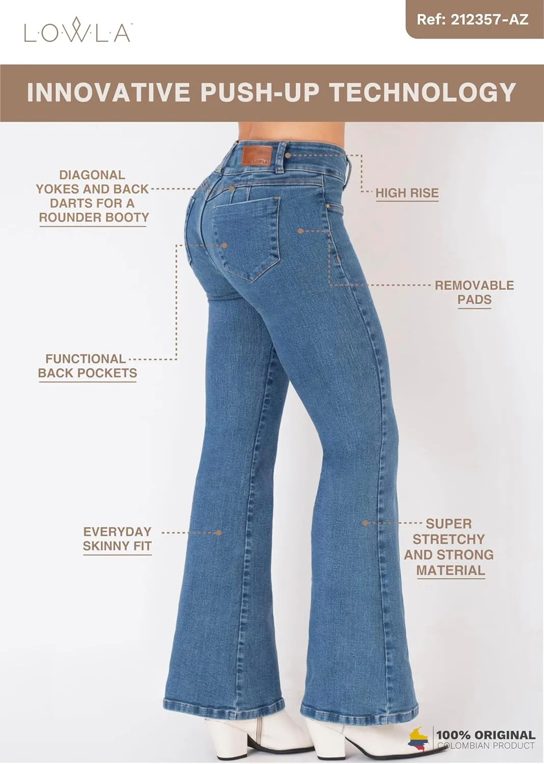L.O.W.L.A SHAPEWEAR Butt Lifting Jeans | Removable Butt Pads | Pantalones Colombianos Levanta Cola