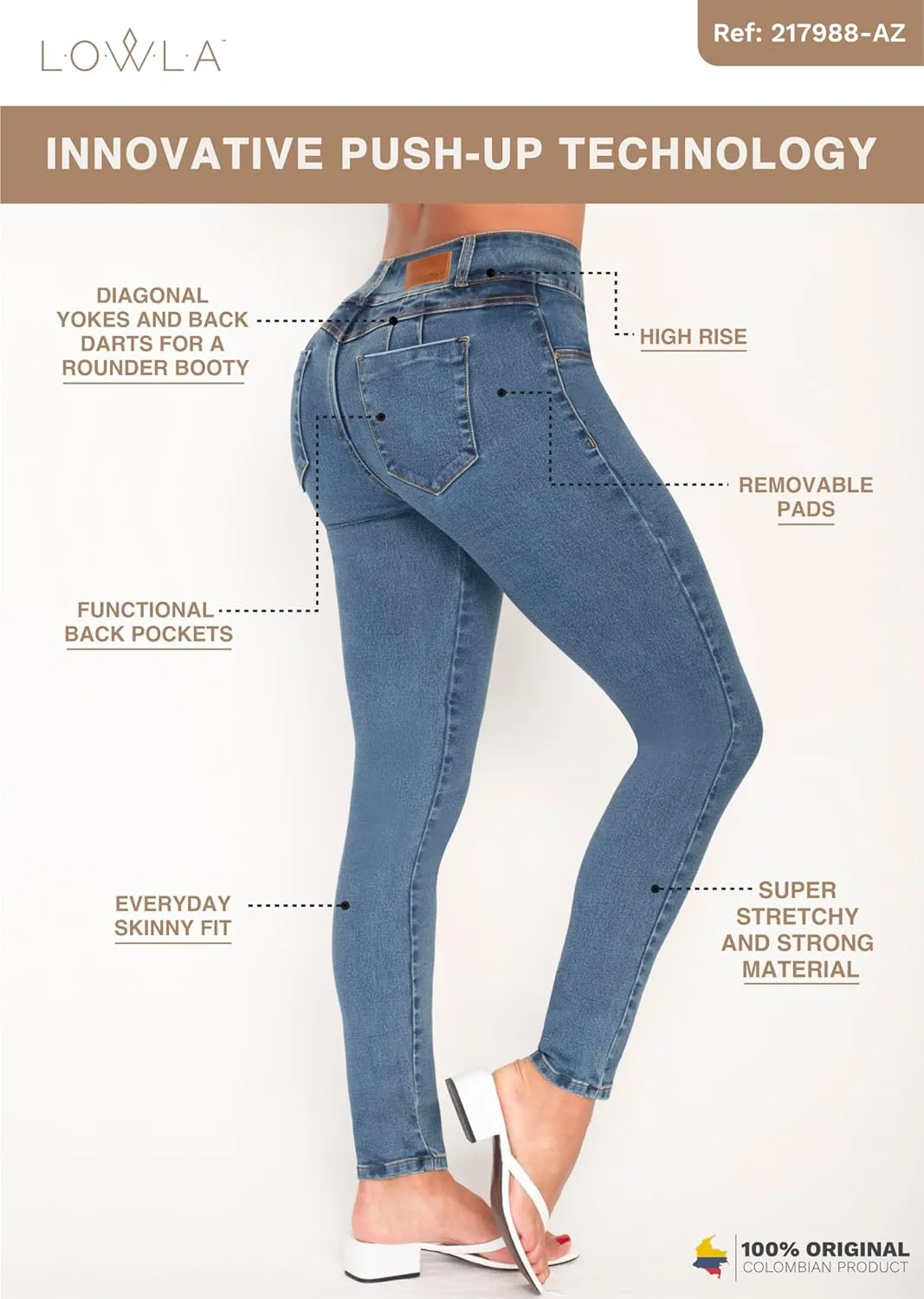 L.O.W.L.A SHAPEWEAR Butt Lifting Jeans | Removable Butt Pads | Pantalones Colombianos Levanta Cola