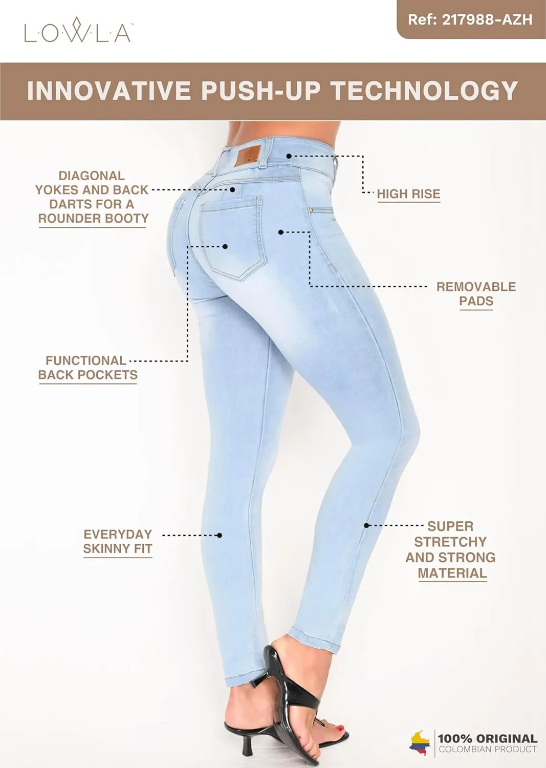 L.O.W.L.A SHAPEWEAR Butt Lifting Jeans | Removable Butt Pads | Pantalones Colombianos Levanta Cola