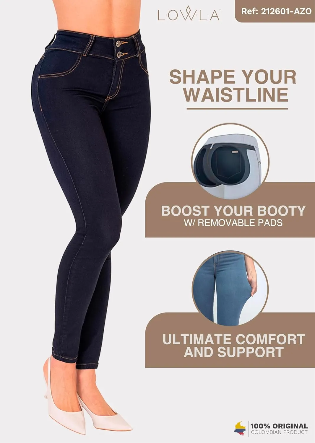 L.O.W.L.A SHAPEWEAR Butt Lifting Jeans | Removable Butt Pads | Pantalones Colombianos Levanta Cola