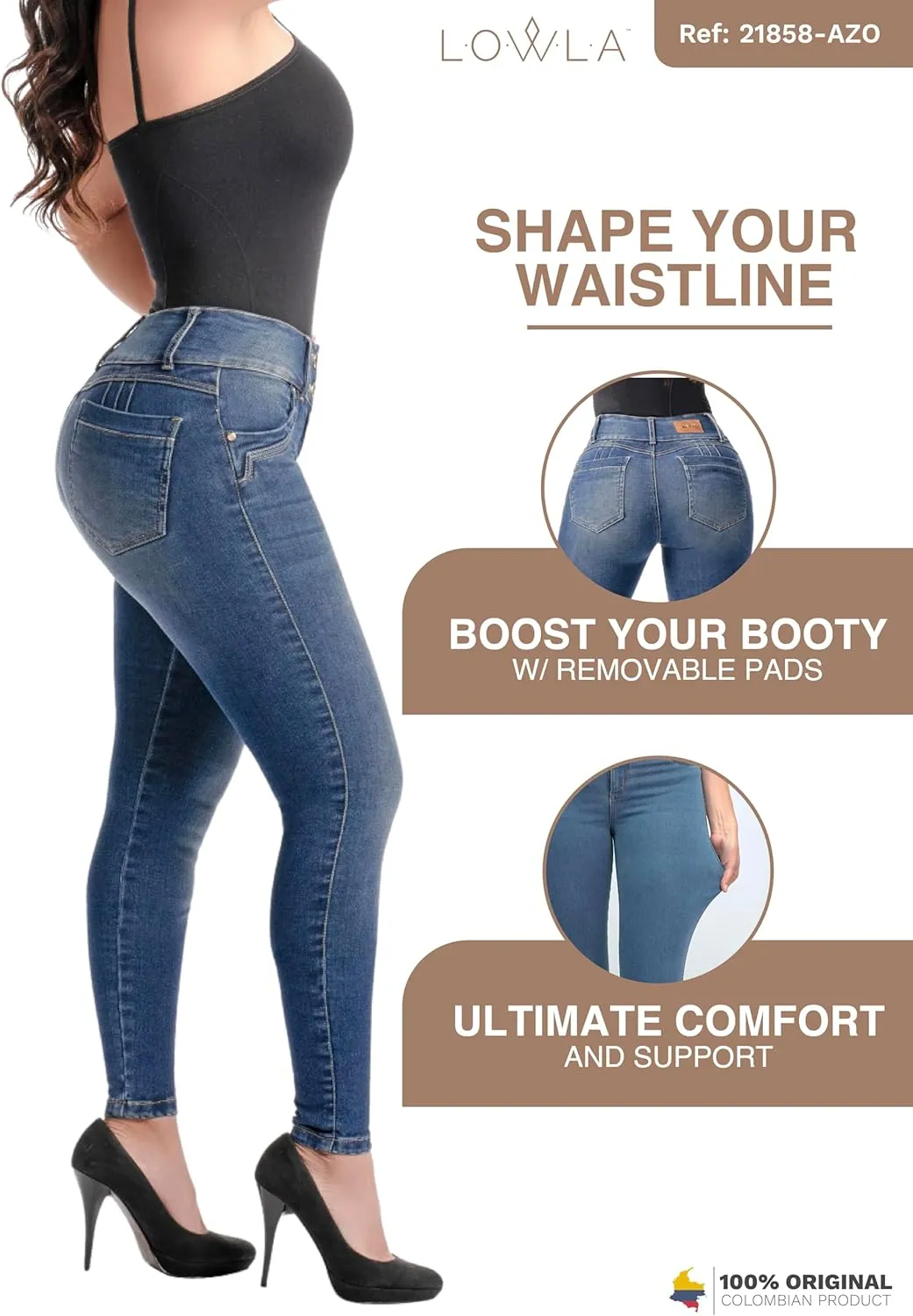 L.O.W.L.A SHAPEWEAR High Waisted Jeans for Women | Pantalones Colombianos Levanta cola | Butt Lifting Jeans