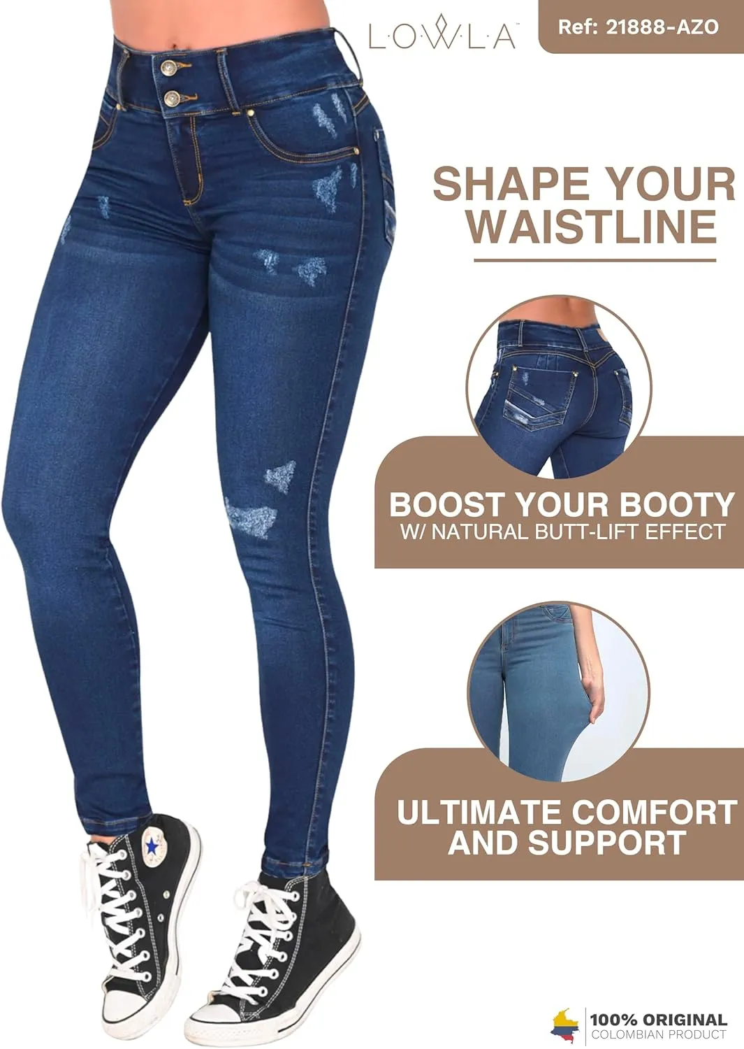 L.O.W.L.A SHAPEWEAR High Waisted Jeans for Women | Pantalones Colombianos Levanta cola | Butt Lifting Jeans