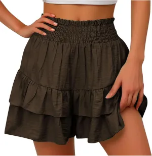 maisdgop Shorts for Women 2024 Summer Pleated Hem Beach Shorts Trendy Ruffle Yoga Shorts Comfy High Waisted Bermuda Shorts