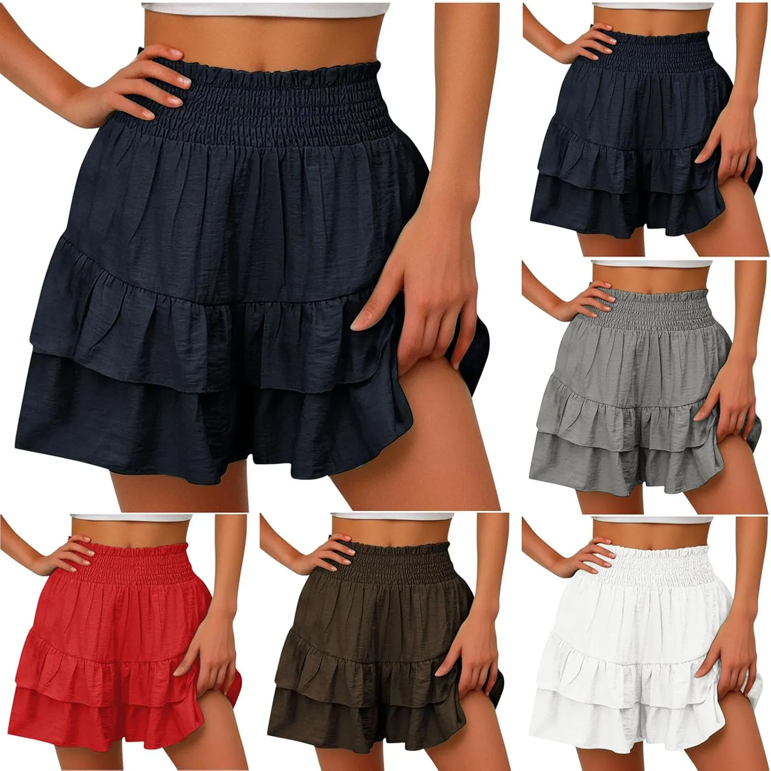 maisdgop Shorts for Women 2024 Summer Pleated Hem Beach Shorts Trendy Ruffle Yoga Shorts Comfy High Waisted Bermuda Shorts