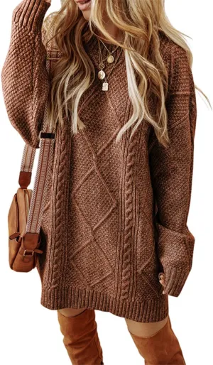 Melliflo Womens Cable Knit Sweater Dresses Long Sleeve Crewneck Chunky Sweater Oversized Sweater Dresses 2024 Fall Trendy