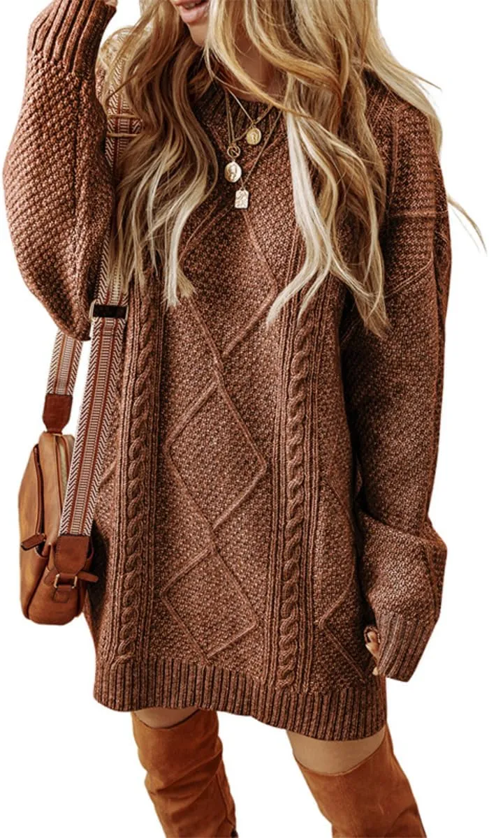 Melliflo Womens Cable Knit Sweater Dresses Long Sleeve Crewneck Chunky Sweater Oversized Sweater Dresses 2024 Fall Trendy