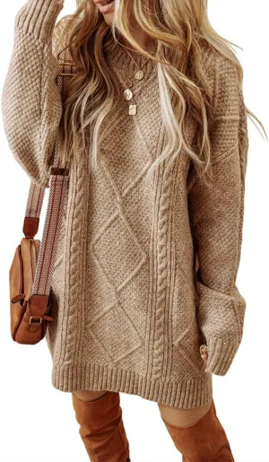 Melliflo Womens Cable Knit Sweater Dresses Long Sleeve Crewneck Chunky Sweater Oversized Sweater Dresses 2024 Fall Trendy