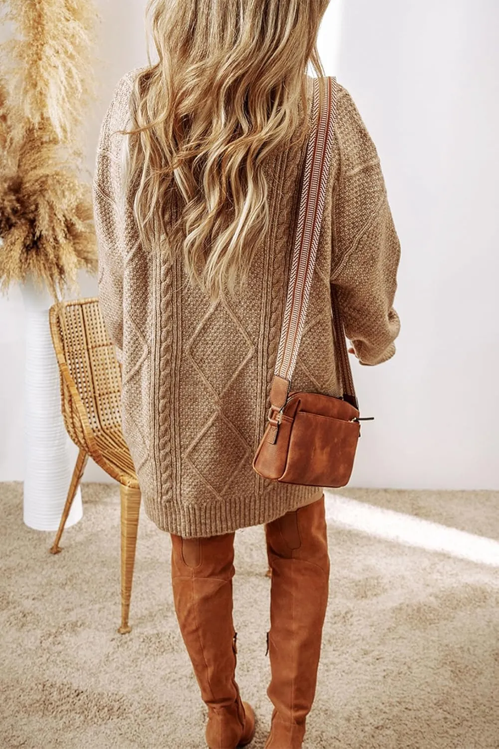 Melliflo Womens Cable Knit Sweater Dresses Long Sleeve Crewneck Chunky Sweater Oversized Sweater Dresses 2024 Fall Trendy