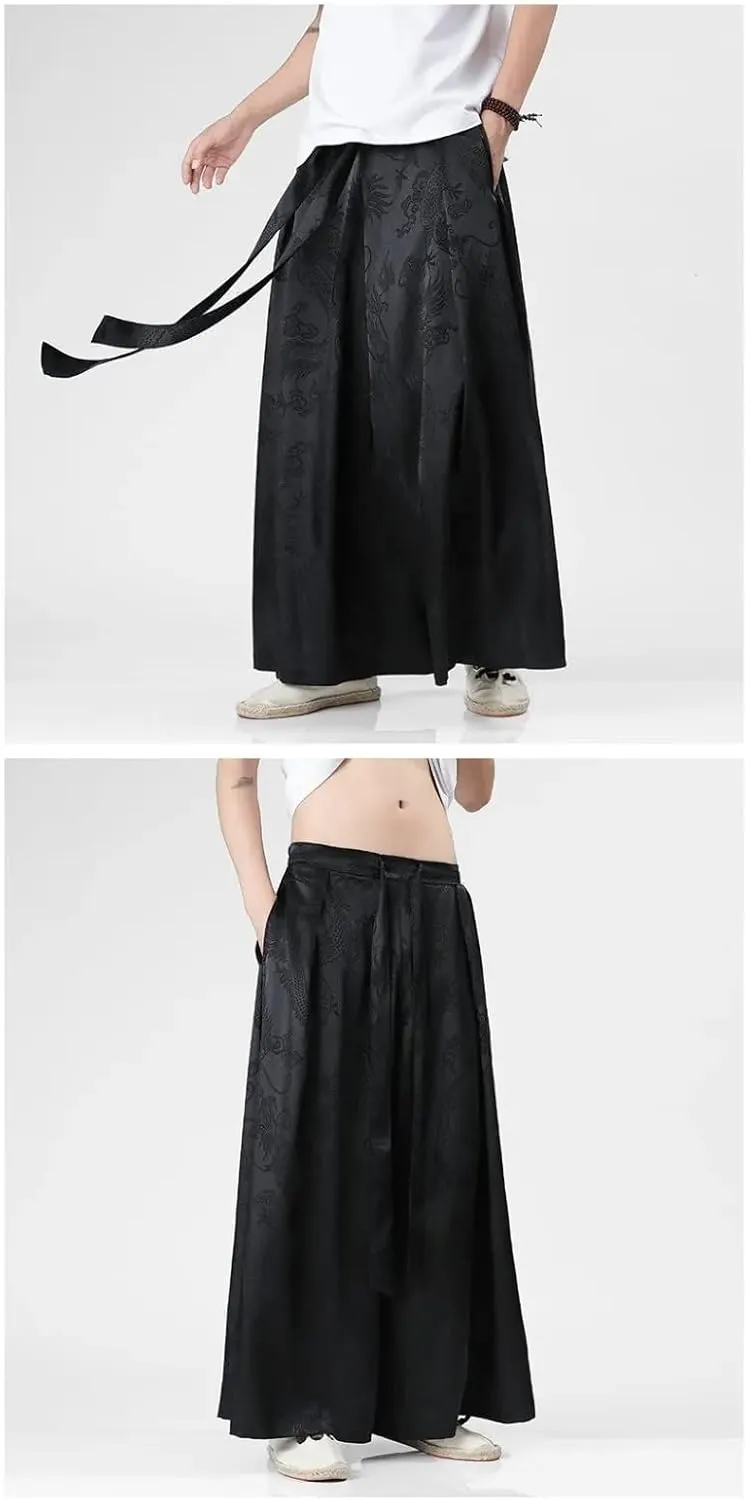 Men Ice Silk Wide Leg Pants Loose Joggers Elastic Waist Trousers Casual Long Pants