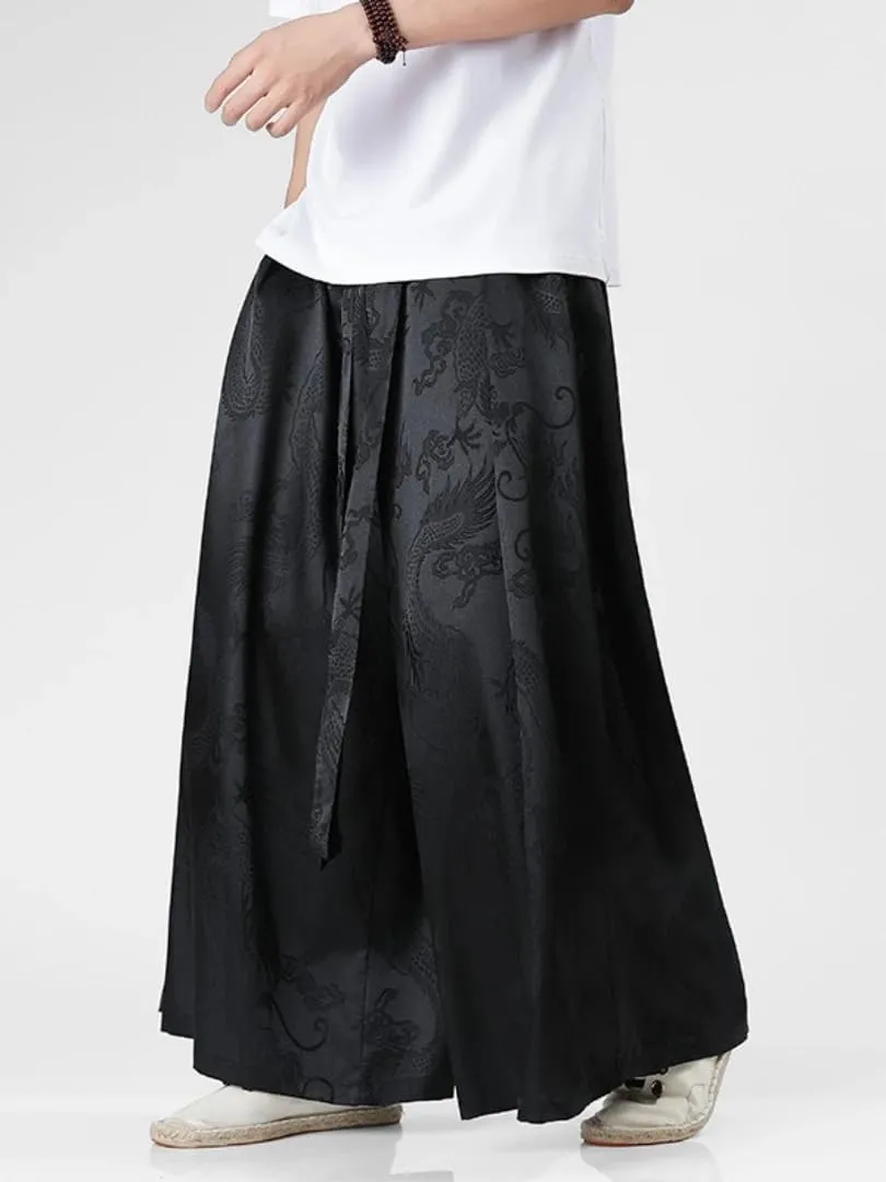 Men Ice Silk Wide Leg Pants Loose Joggers Elastic Waist Trousers Casual Long Pants