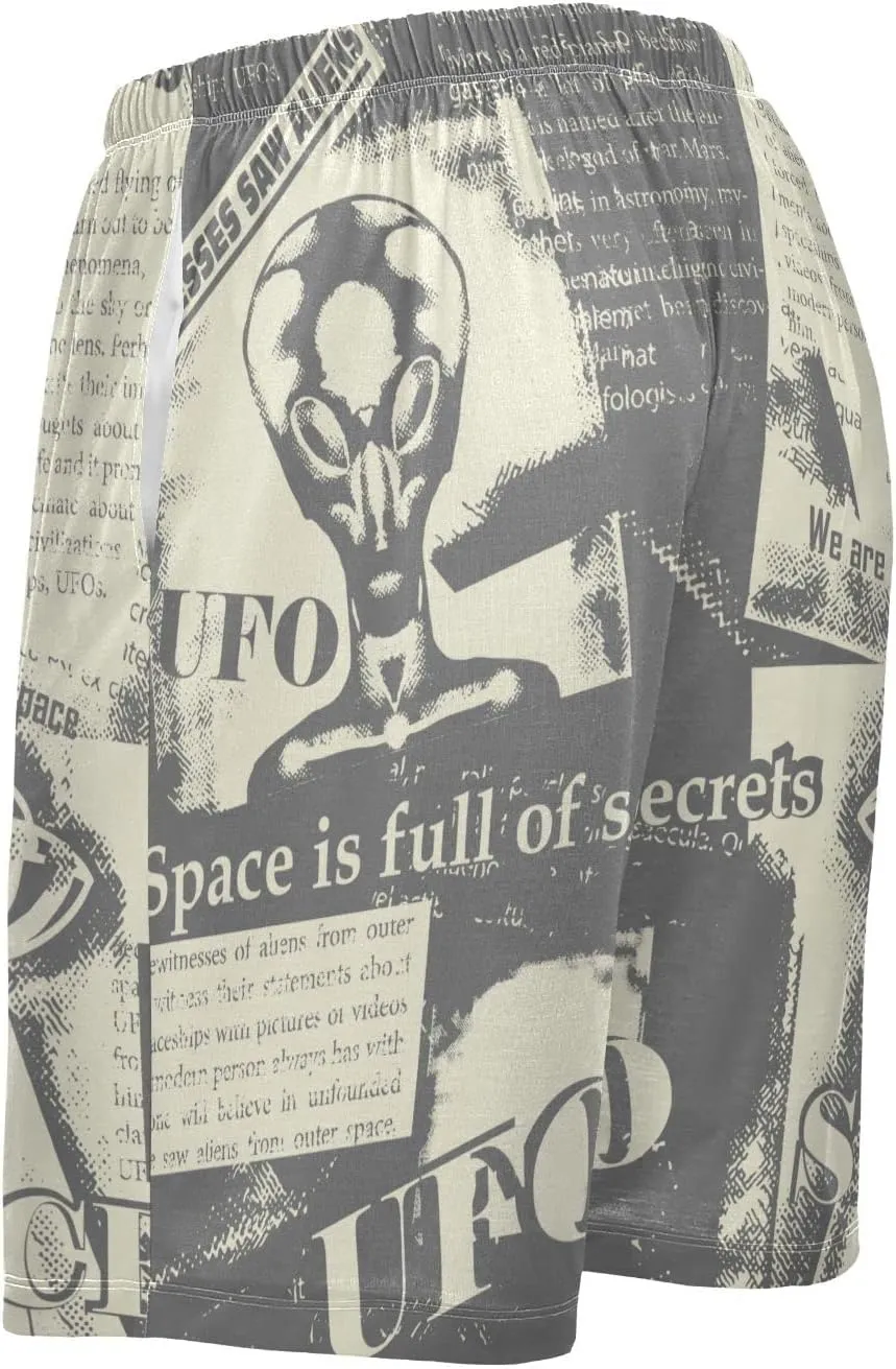 Men Newspaper About Ufos Pajama Shorts Lounge Sleep Shorts Pajama Bottom Sleepwear Shorts with Drawstring and Pockets,S