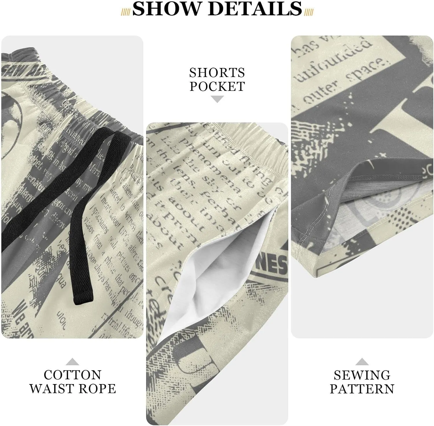 Men Newspaper About Ufos Pajama Shorts Lounge Sleep Shorts Pajama Bottom Sleepwear Shorts with Drawstring and Pockets,S