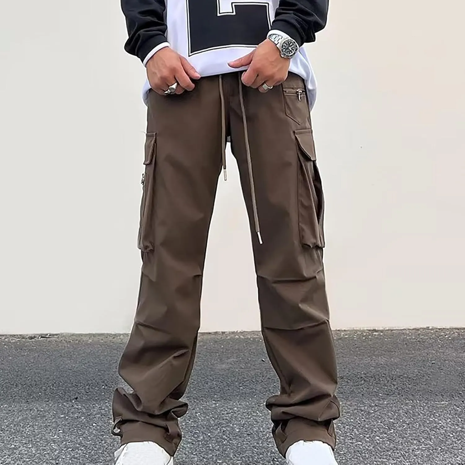 Men Outdoor Cargo Pants Hip Hop Jogger Pants Streetwear Lightweight Tactical Track Pant Classic Fit Multi Pockets