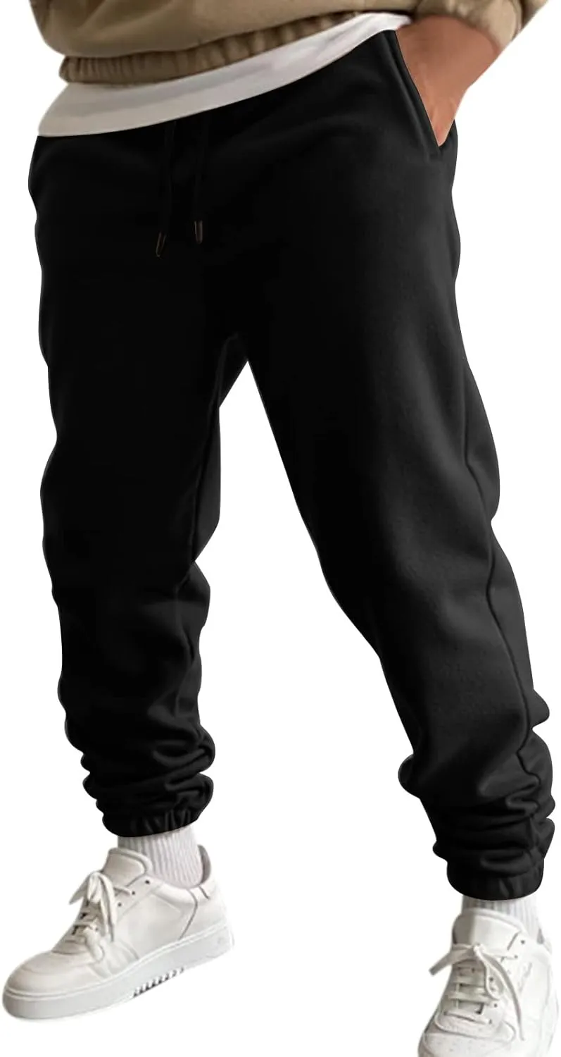 Mens Autumn and Winter High Street Fashion Leisure Loose Sports Running Solid Color Lace Up Pants Sweater Pants