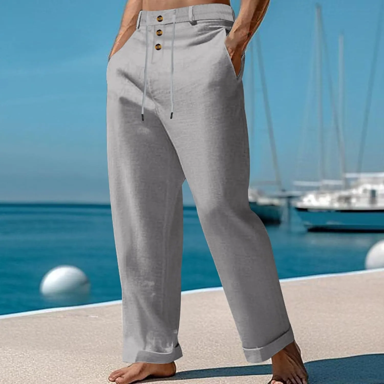 Men's Baggy Wide Leg Pants Summer Elastic Waist Trendy Breathable Leisure Style Summer Comfy Fashion Trousers