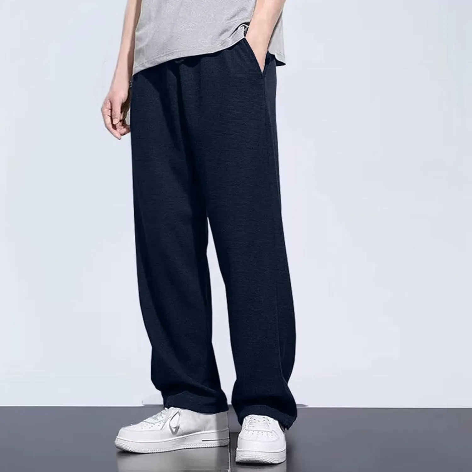 Men's Baggy Wide Leg Pants Summer Elastic Waist Trendy Comfortable Leisure Style Sport Clothes Fresh Trousers