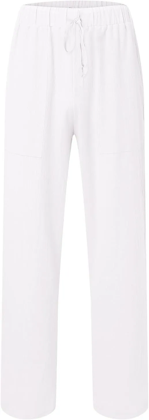 Mens Beach Pants Casual Yoga Pant Elastic Waist Drawstring Baggy Sweatpants Cotton Linen Trouser Summer Slacks Comfy